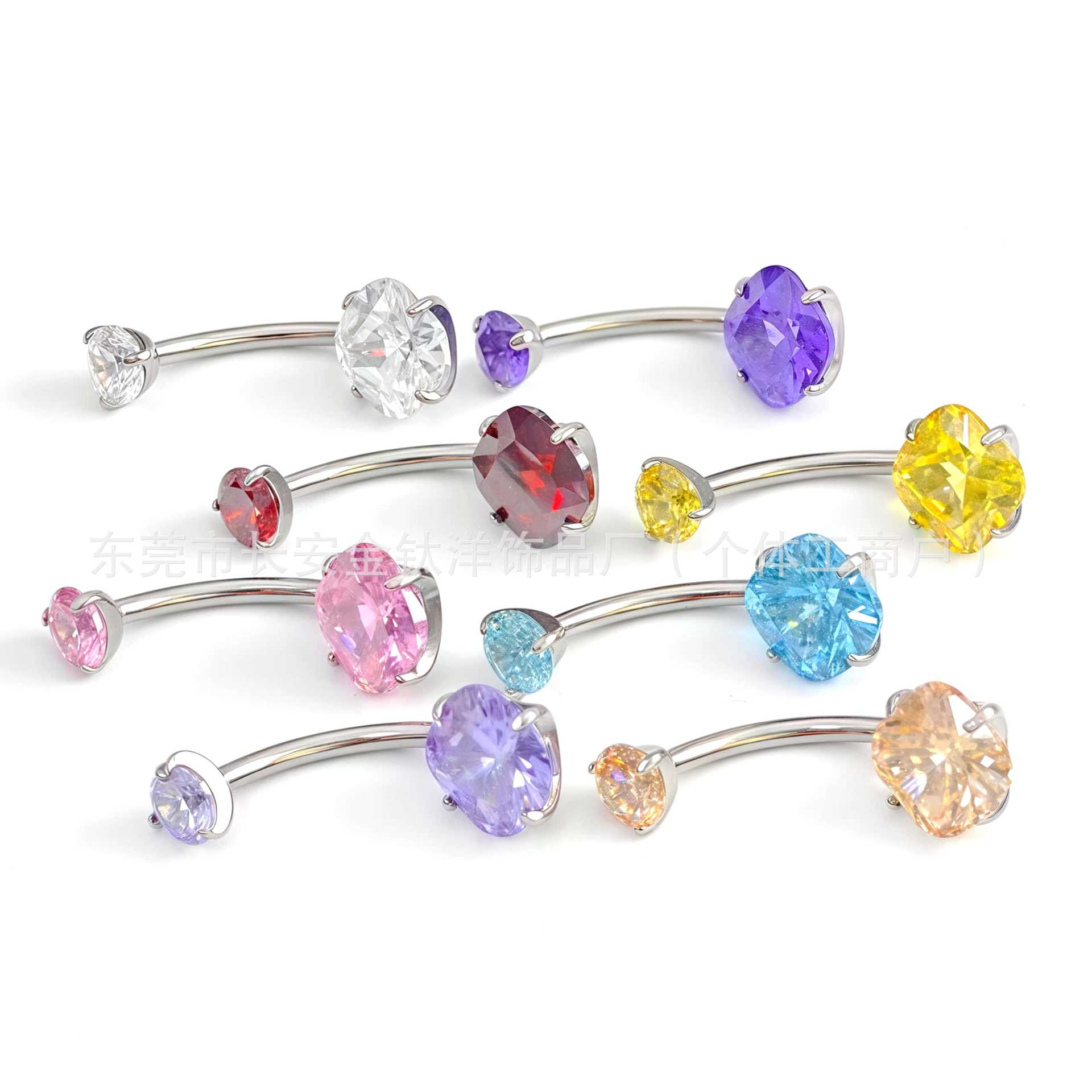 F136 Titanium Internal Thread Double-Ended Fat Square Zirconium Curved Rod Navel Ring G23 Titanium Alloy Body Piercing Jewelry detail image 8