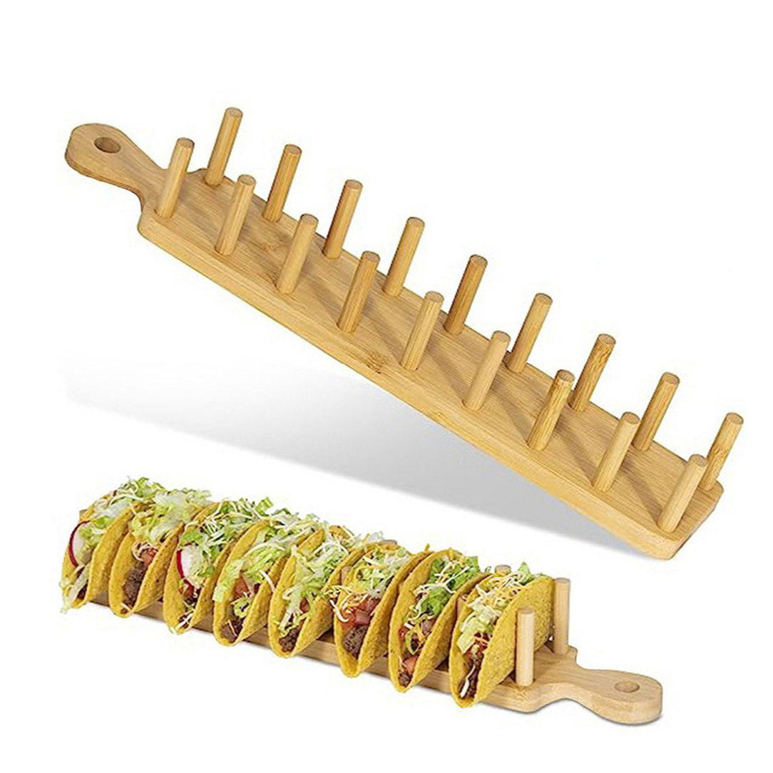 En stock transfronterizo burrito rack W-tipo bambú estante panqueque mexicano bambú madera maíz burrito rack envasados individualmente