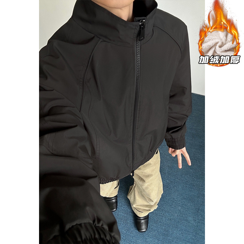 American Retro Autumn and Winter Stand-Collar Jacket for Men, Fleece-Lined, Thickened, Loose-Fitting, Casual, Versatile, Couple's Cotton Coat