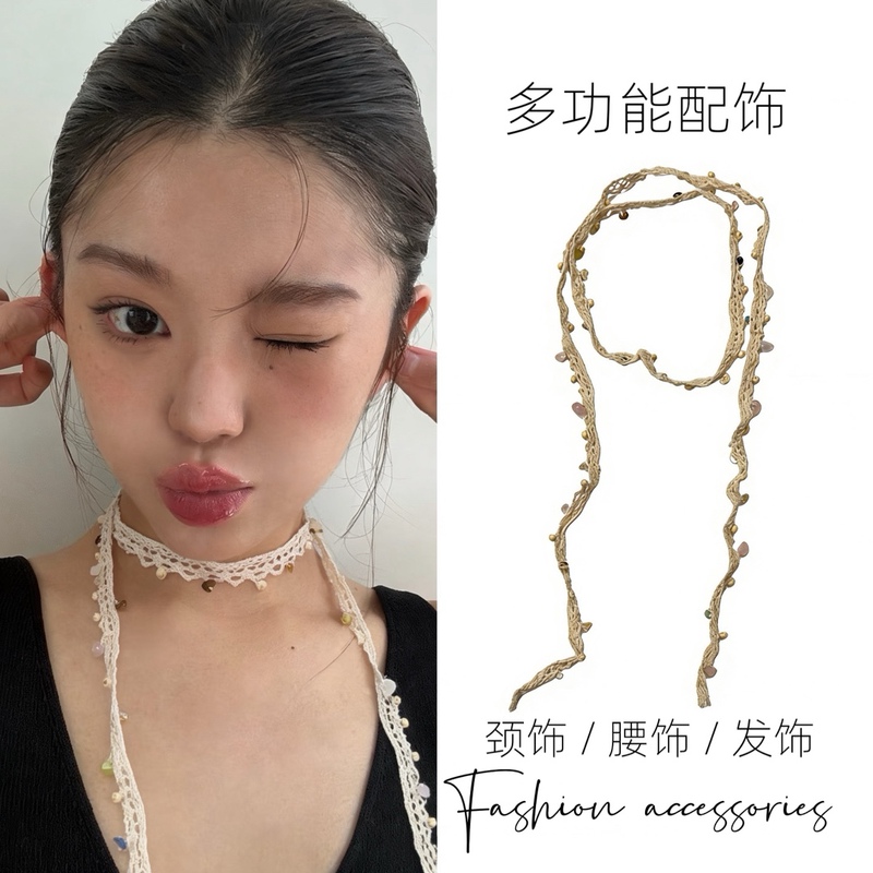 Colorful Stone Conch Braided Waist Rope Long Shell Neckband Scarf for Women Versatile Holiday Style Neck Accessory Ribbon Belt