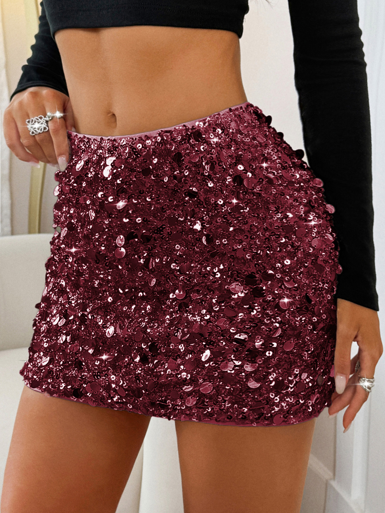 Women's Clothing Elegant Sexy Sequined Mini Skirt For Women Spring/Summer Y2K Party Fashion European American Style_ecoleips.com