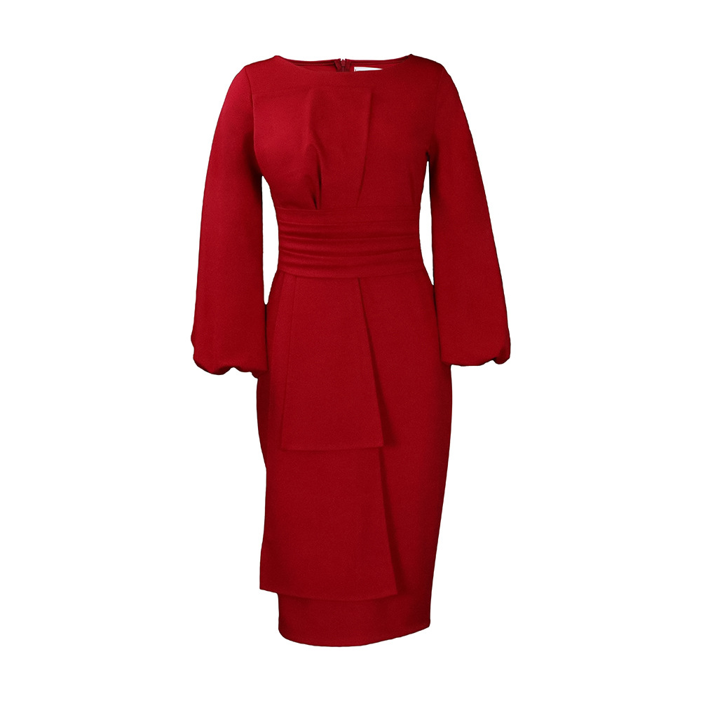 Women's Sheath Dress Fashion Round Neck Pleated Long Sleeve Solid Color Maxi Long Dress Daily display picture 38