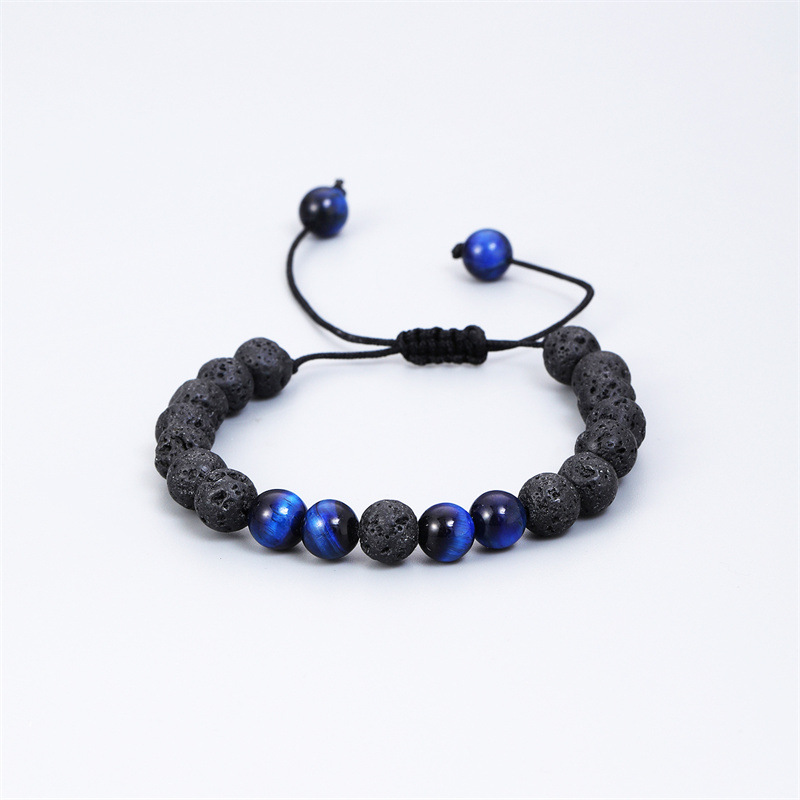 Cruz-frontera estación independiente piedra volcánica Ojo de Tigre Azul Piedra tejida pulsera DIY hombres de Europa y América nueva pulsera de 8mm