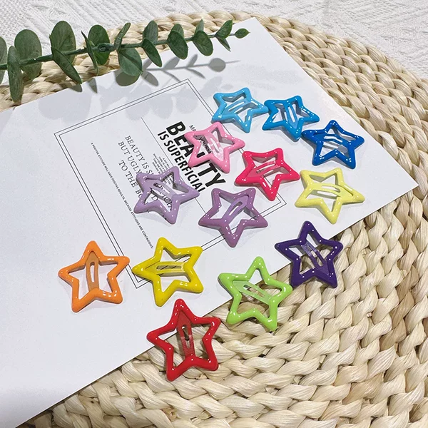 Y2k Dopamine Color Children's Drop Oil Pentagonal Star Broken Hairpin Sweet Girl Hairpin Bangs bb Clip Hair Accessories Headdress