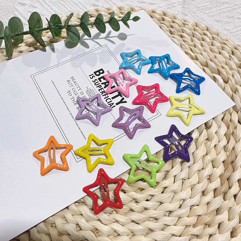 Y2k Dopamine Color Children's Drop Oil Pentagonal Star Broken Hairpin Sweet Girl Hairpin Bangs bb Clip Hair Accessories Headdress