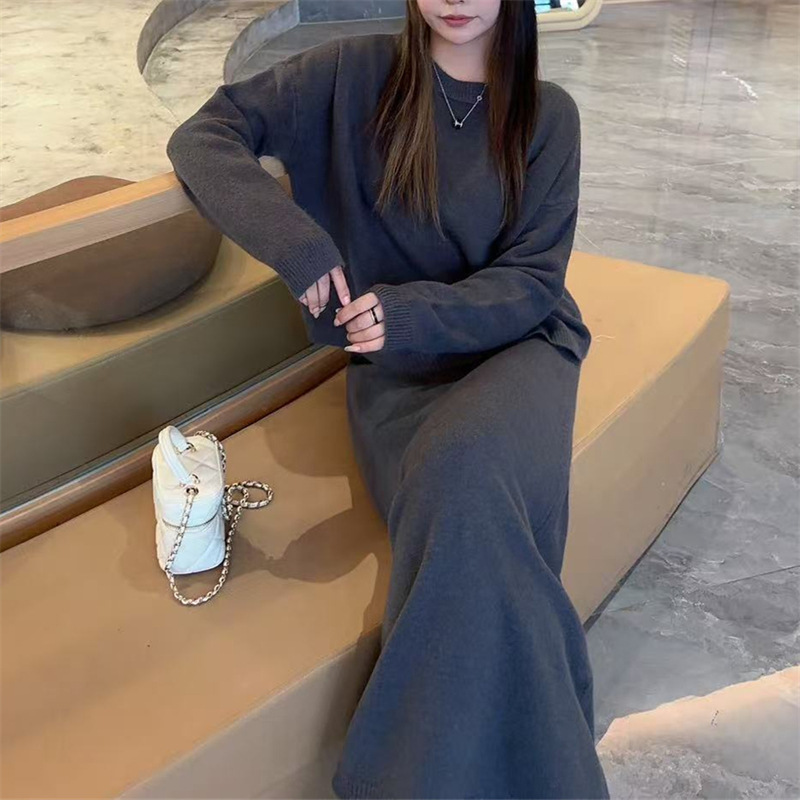 纯色宽松针织套装女2025秋季高端气质休闲毛衣直筒阔腿长裤两件套|undefined