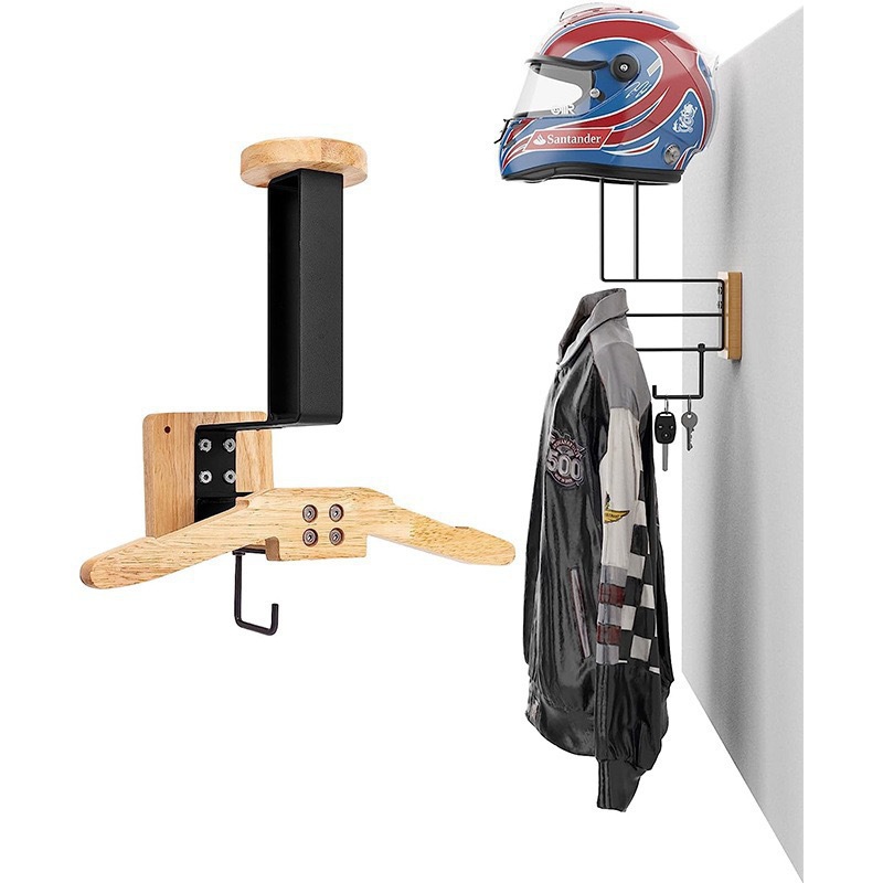 Cross-Border Tactical Helmet Wall-Mounted Storage Rack for Motorcycle Enthusiasts, Wall-Mounted Helmet Display Rack Made of Solid Wood That Won'T Damage the Helmet