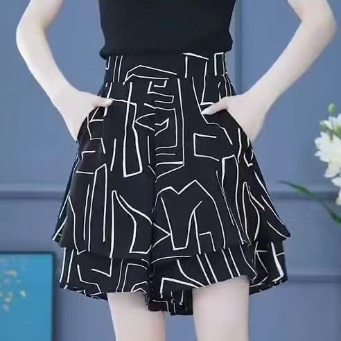 Xiyin 국경 아마존 유럽과 미국의 가슴 바지 스커트 여성 여름 폭발 Dape Chiffon 높은 허리 스커트 넓은 다리 반바지
