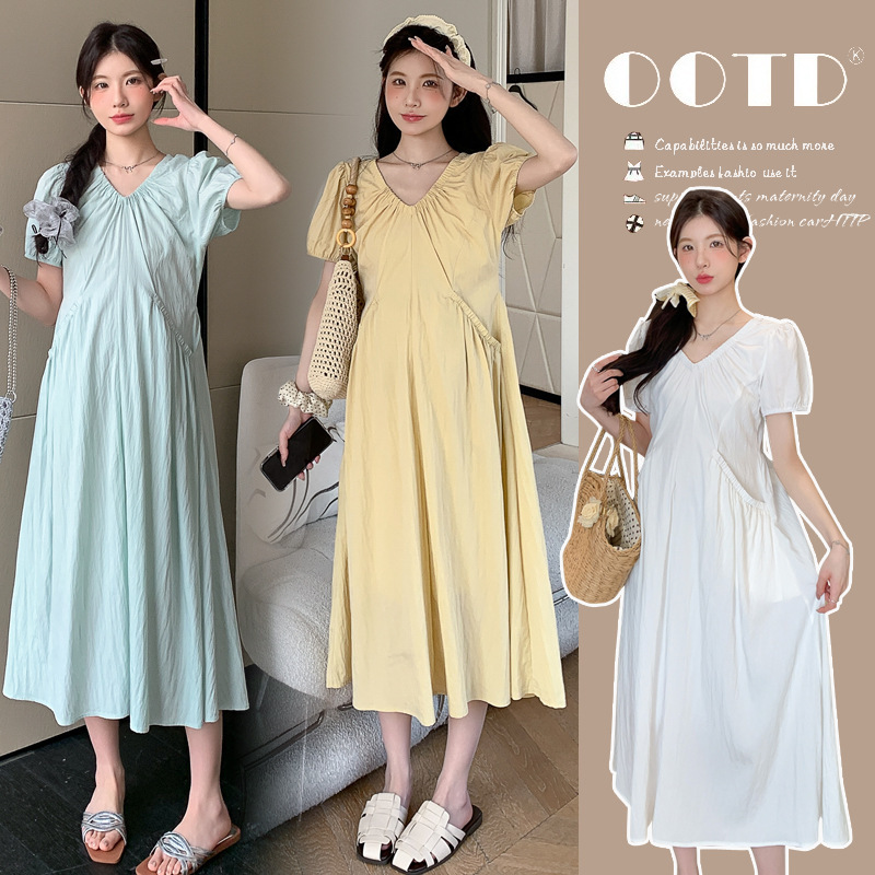 Maternity Dress Summer dress Summer Tide Mom Wearing Design Sense V-neck Slimming Gentle Puff Sleeve Age-reducing Skirt Maternity Dress Summer dress Summer Tide Mom Wearing Design Sense V-neck Slimming Gentle Puff Sleeve Age-reducing Skirt