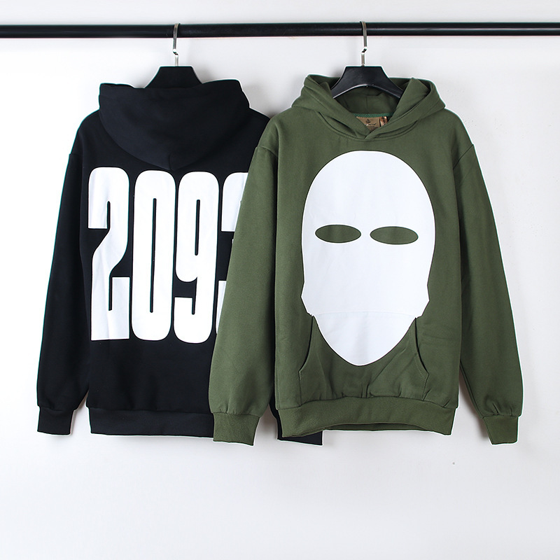Îmbrăcăminte bărbătească Modă americană retro de stradă principală Hanorac Kanye Kanye unisex 2093 cu imprimeu de războinic mascat_voghion.com