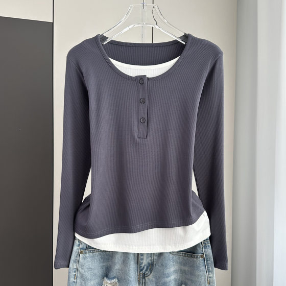 Fake Two-piece Long-sleeved T-shirt Women's 2025 New Early Early Autumn Winter Thin Inner Base Shirt Loose Outer Wear Top