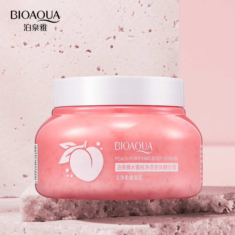 Exfoliante corporal purificador de melocotón Boquanya: limpia profundamente, elimina las células muertas de la piel y mejora la apariencia de la piel.