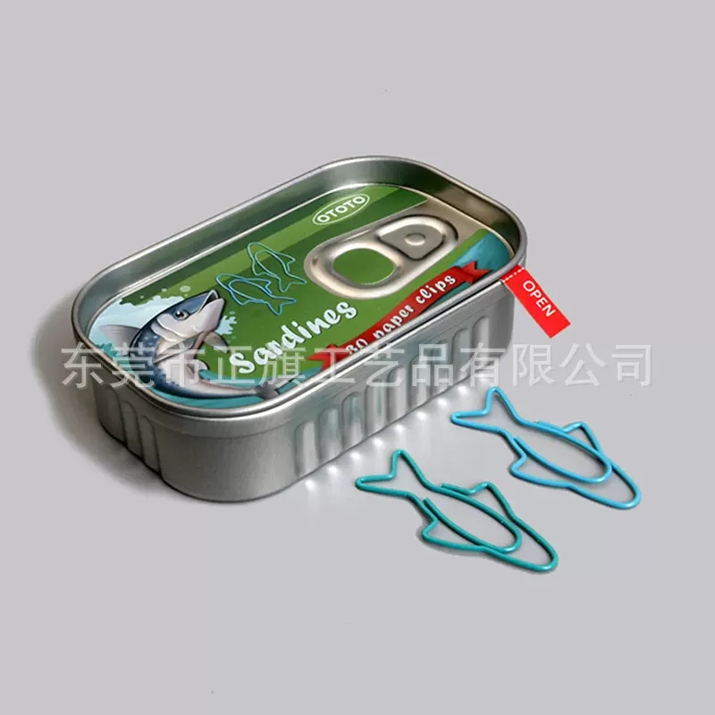 正旗厂家创意文具套装深绿色沙丁鱼回形针混色手账资料夹别针现货
