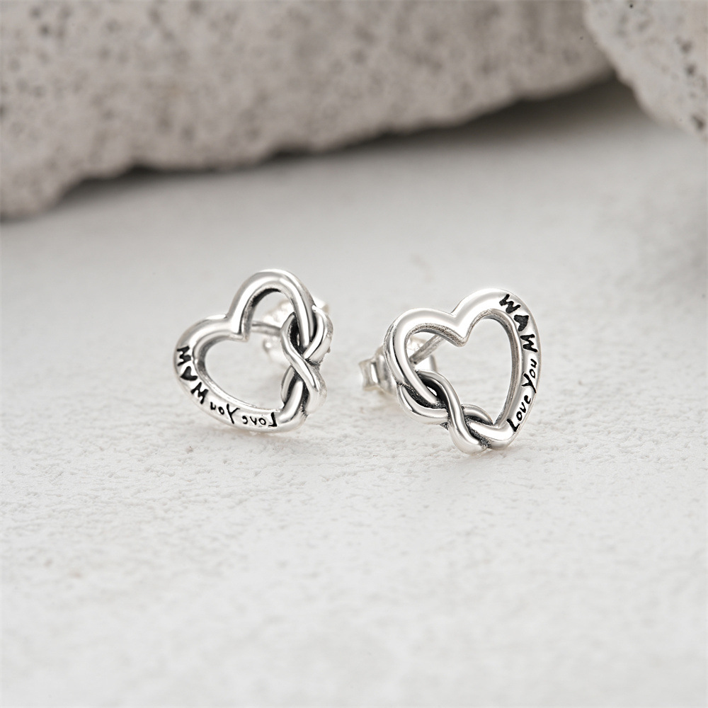 925 Sterling Silver Material 1 Pair 925 Sterling Silver Zircon Heart Shape Ear Studs
