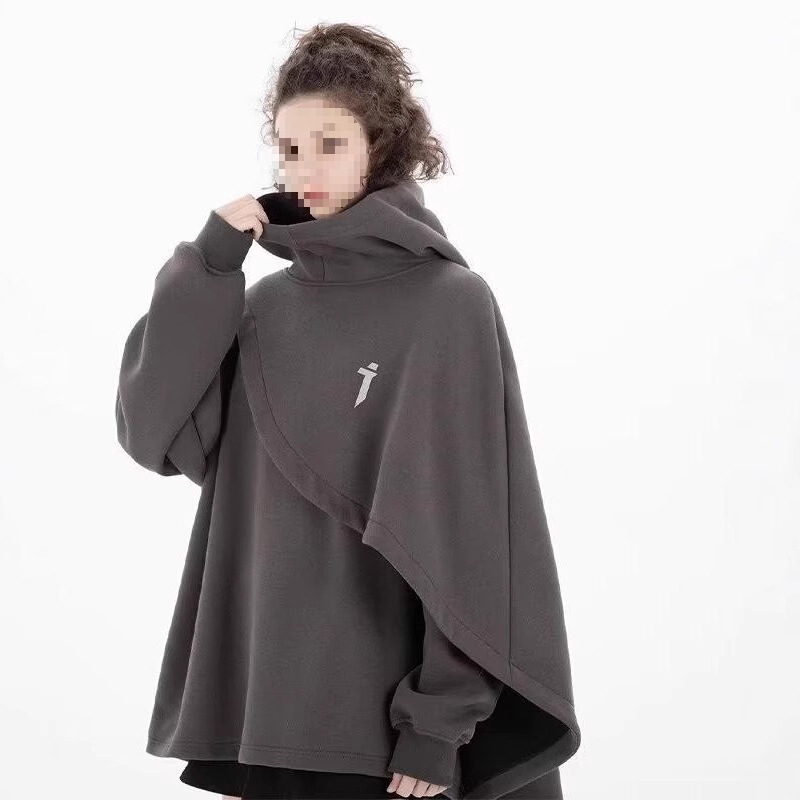 2023 Autumn New Trend Functional Style High Collar Cape Sweatshirt Women's Hooded Fake Two-Piece Pullover Cross-Border Jacket 2023 Autumn New Trend Functional Style High Collar Cape Sweatshirt Women's Hooded Fake Two-Piece Pullover Cross-Border Jacket
