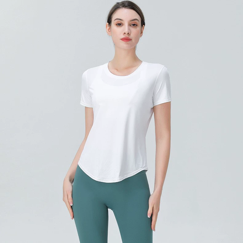 Новая модель прохладная свободная одежда для йоги сплошной цвет дышащая спортивная футболка бег фитнес впитывает влагу и быстро сушит топ
