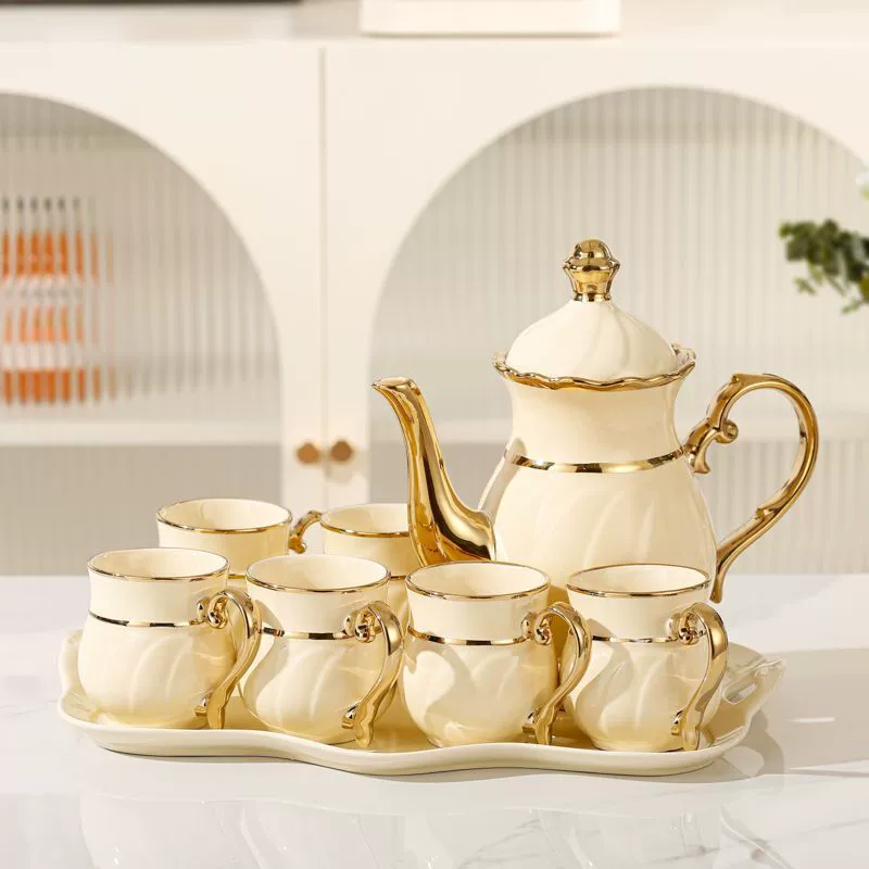High-end ceramic tea set for living room for home use, tea cup, teapot, European style, light luxury style