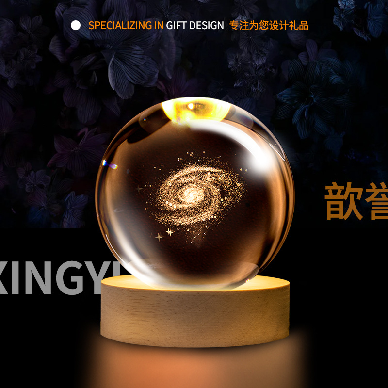 Luminosa galaxia cristal bola noche luz galaxia cristal artesanía 3D láser interior talla Regalo de Cumpleaños decoración creativa