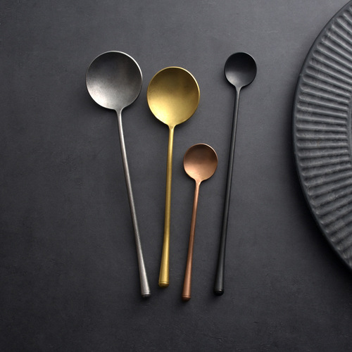 Japanese style 304 stainless steel gold long handle stirring spoon old rice spoon tea spoon soup spoon western food spoon