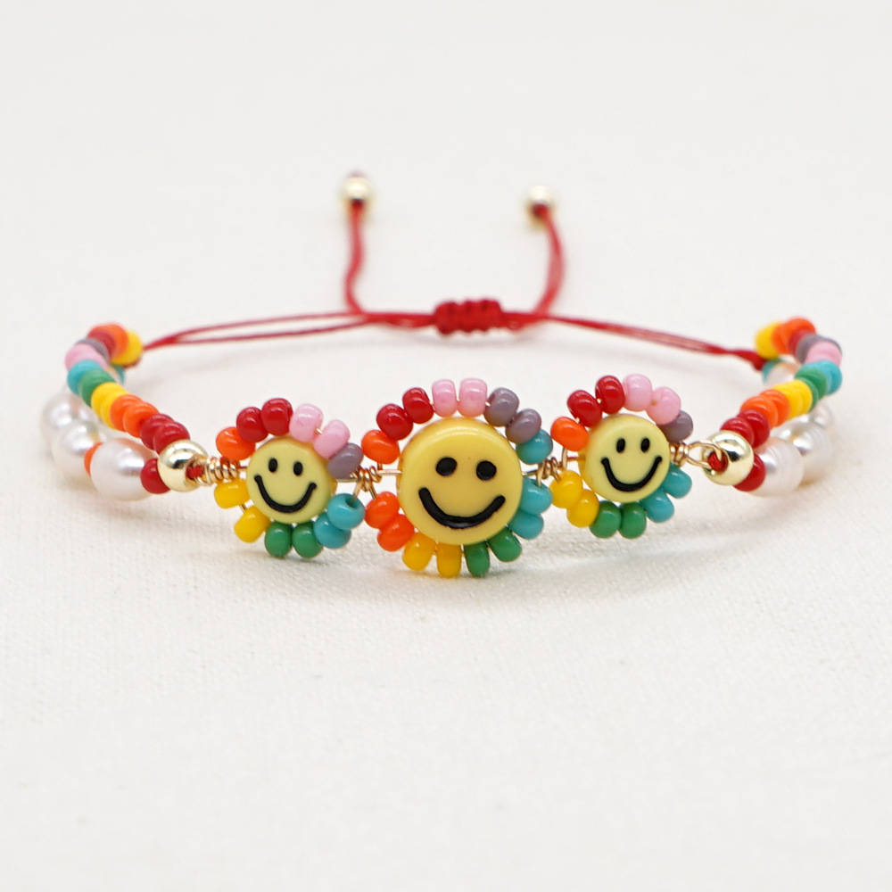 Bohemian Three Smiling Face Sun Flower Baroque Freshwater Pearl Bracelet display picture 5