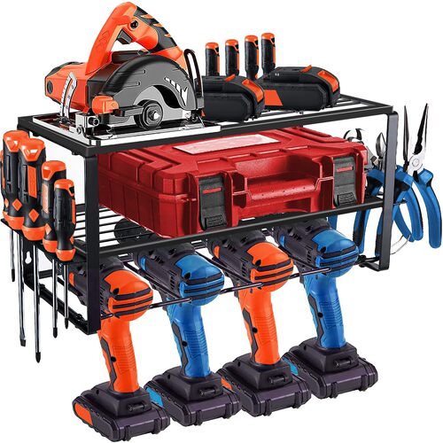 Amazon Exclusive 4-7 Slot Foldable Electric Tool Storage Rack Wall-Mounted Garage Drill Stand Screwdriver Holder