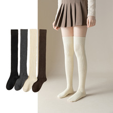 秋冬季加厚保暖袜子女双针粗线竖条纹过膝袜学院风羊毛长筒袜