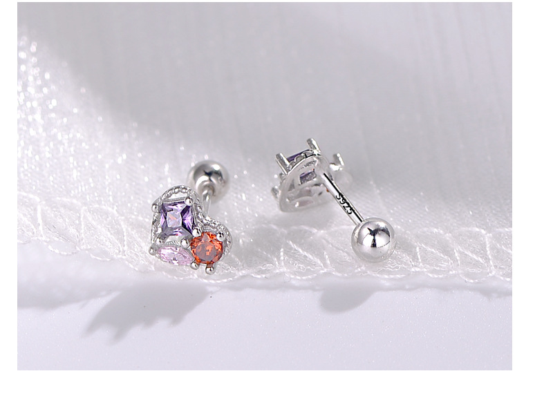 Fashion Heart Shape Sterling Silver Plating Zircon Ear Studs 1 Pair