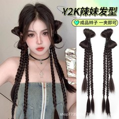 假发辫子女抓夹拳击辫马尾甜酷蝴蝶结双耳麻花长发辫y2k辣妹发饰
