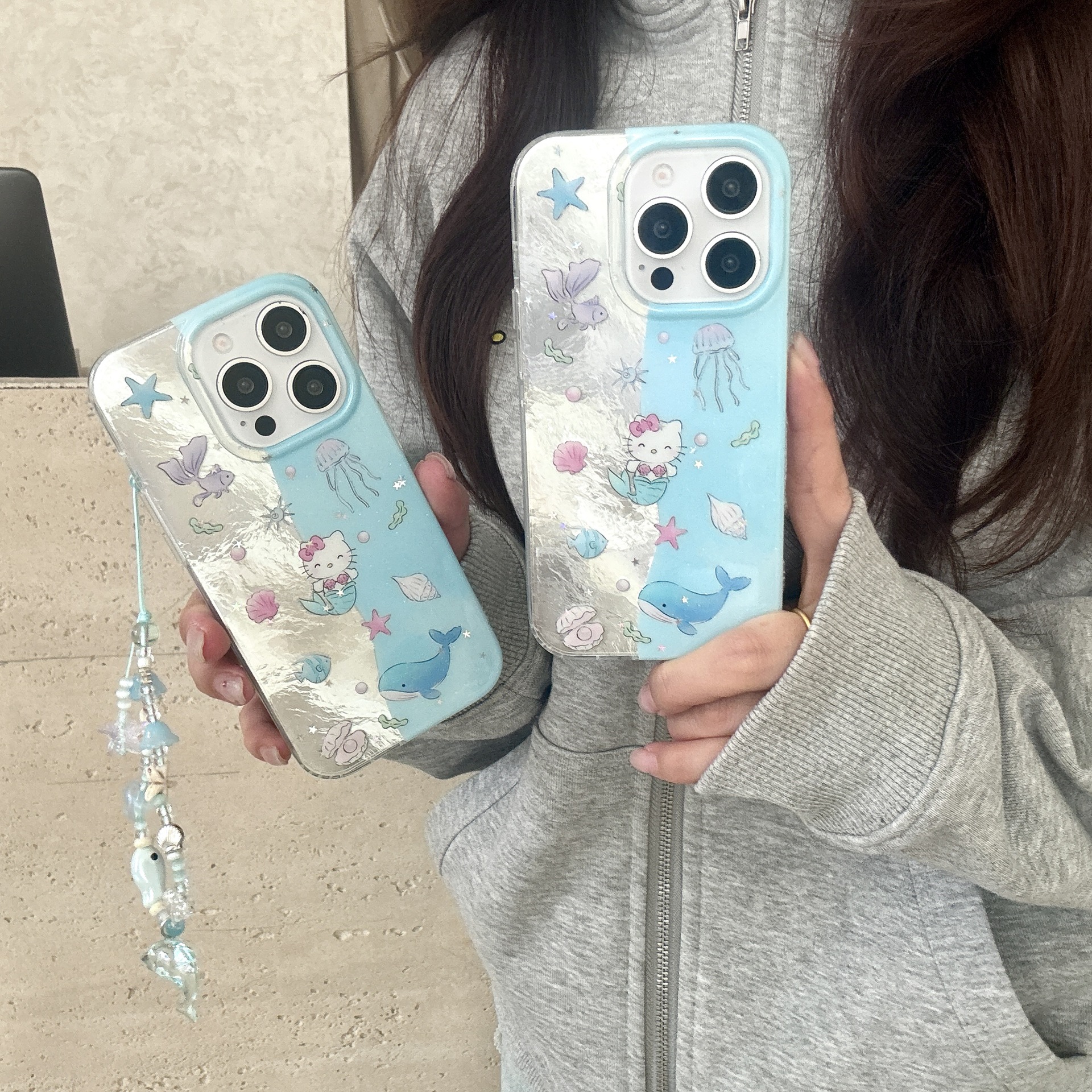 Empalme de las olas sirena KT gato para Apple 15ProMax funda para teléfono móvil 16Pro nuevo 14/13 femenino 16PM