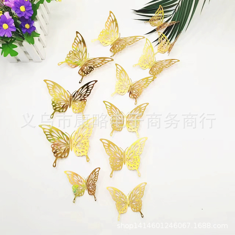YW ld Hollow Butterfly Wall Stickers 3D Hollow Paper Flavor Wedding Festival Cloth 12 suit