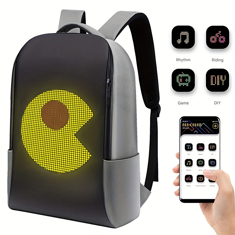 大容量智能LED像素显示男女背包可容纳15.6英寸笔记本电脑