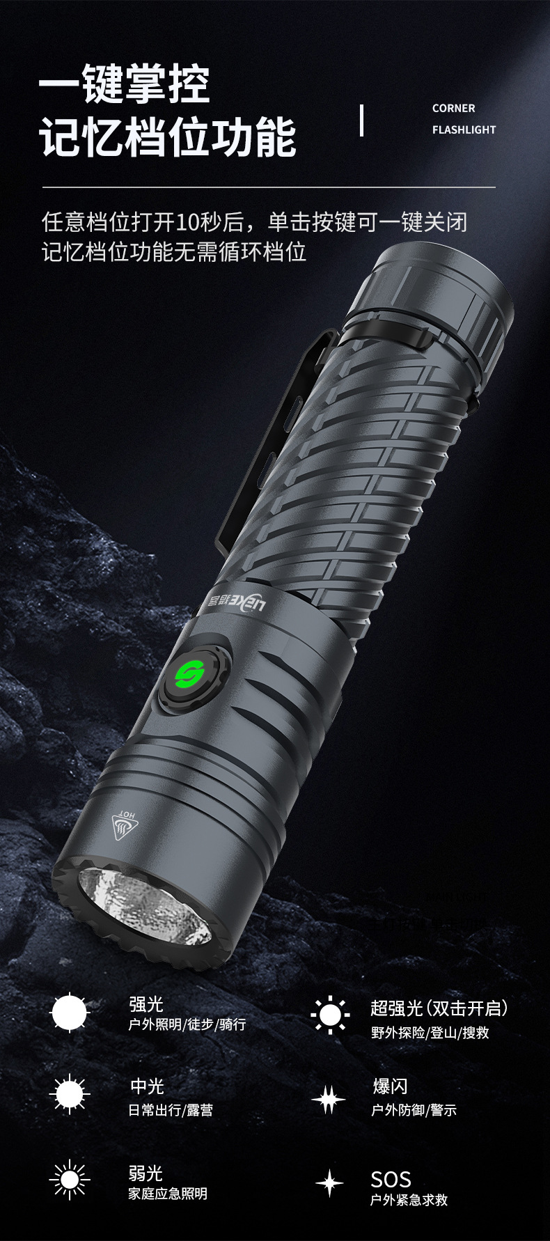 Cross-Border New Model Fixed-Focus Flashlight with Aluminum Reflector, Rechargeable, Outdoor Long-Range Powerful Led, Ultra-Bright 21700