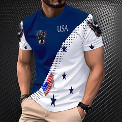 2025 Amazon クロスボーダー新 3D デジタル印刷メンズカジュアルで快適なポリエステルトップ Tシャツ半袖