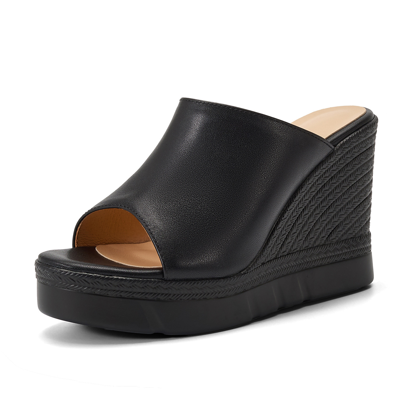 Sandal cao gót nữ hở mũi đế dày 10 cm — đen
