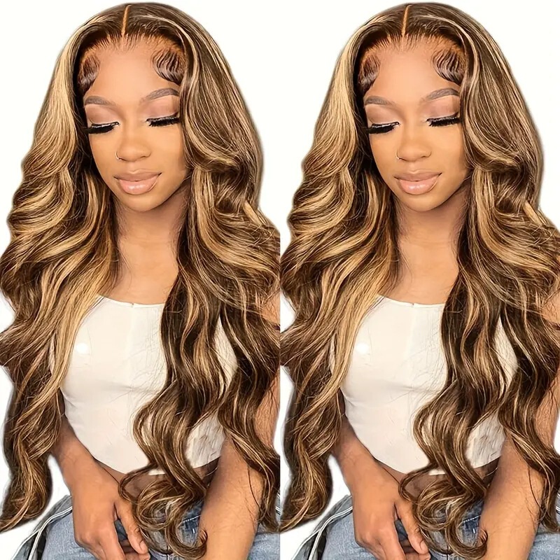 Front lace wig European and American cross-border women's long hair mid-length gradient dyed long curly hair big wave natural full head cover