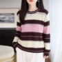 撞色套头显瘦条纹针织衫
