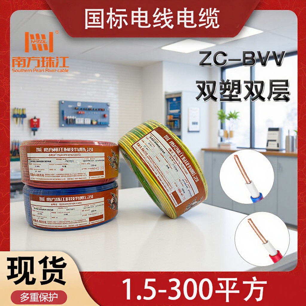 南方珠江电线国标BVV1.5 2.5 4 6平方阻燃单芯家装家用双层护套线