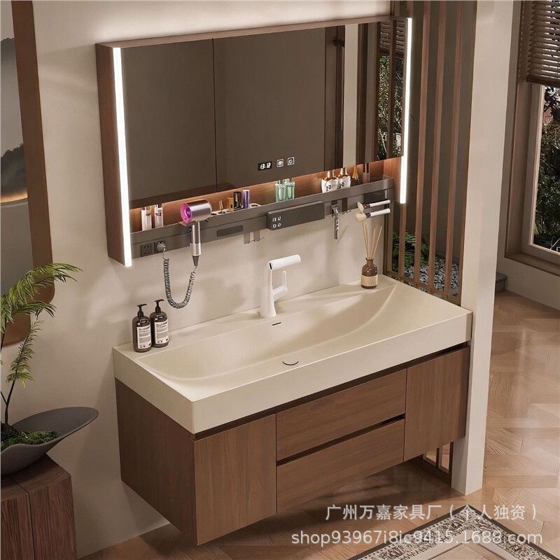 2026 New Model Bathroom Cabinet with Gold-Plated Stone Ocean Basin, Integrated Washbasin for Bathroom, Bathroom Cabinet Manufacturer Sink