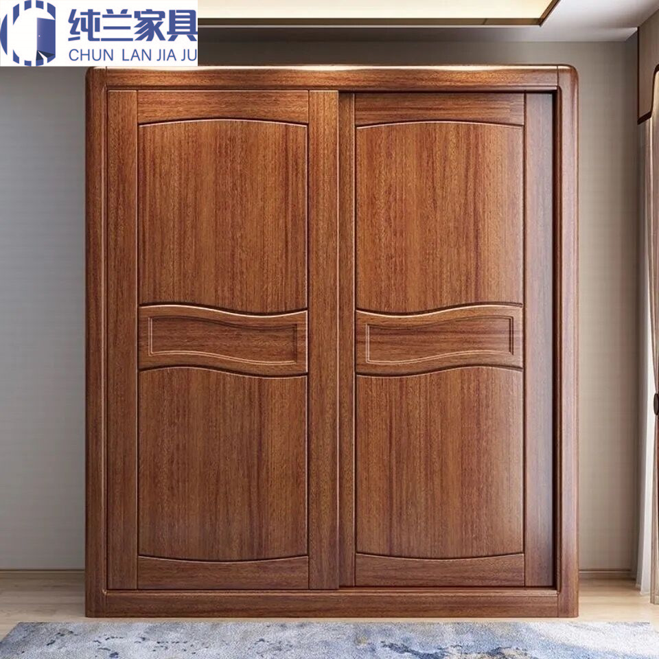 New Chinese style walnut solid wood wardrobe modern simple bedroom…