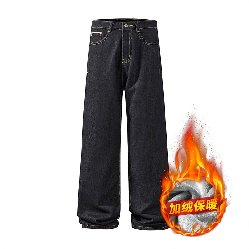 Cross-Border Spring and Summer New Style Old Money Style Straight Loose A-Line Versatile Long Pants Trendy Original Black Blue Denim Selvedge Jeans for Men