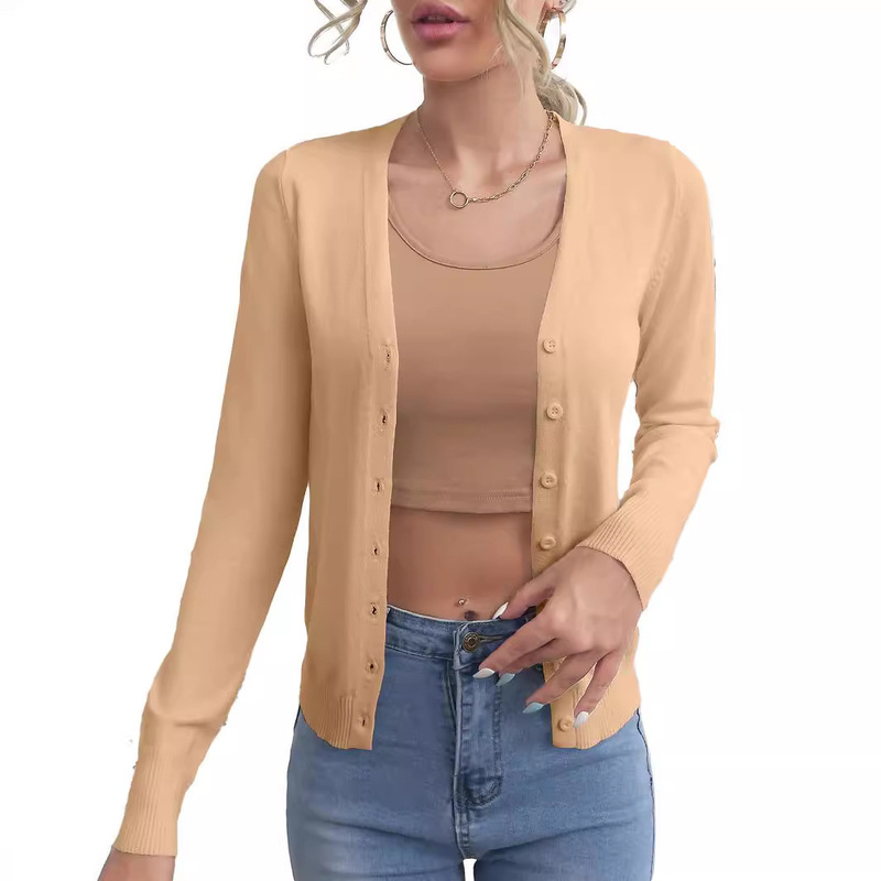 Spring 2024 cross-border AliExpress European and American foreign trade sweater knitted solid color cardigan Spring 2024 cross-border AliExpress European and American foreign trade sweater knitted solid color cardigan