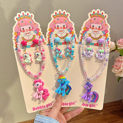 子供用かわいい漫画カラーポニービーズネックレス女の子プリンセスペンダント耳クリップ赤ちゃん诞生日プレゼントジュエリー