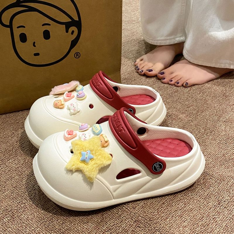 夏の新作EVAソフト厚底滑り止め外履き包頭サンダル、取り外し可能な穴あきシューズ、女性用サンダル、漫画柄、多用途|undefined