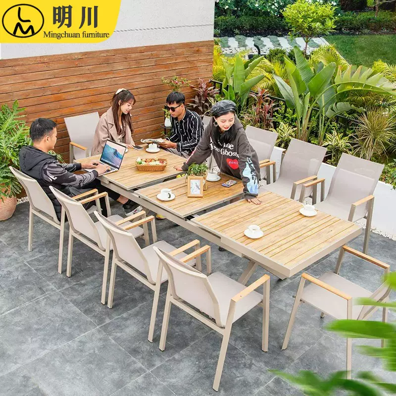 批发户外休闲桌椅庭院拉伸桌别墅花园塑木餐桌椅露天阳台室外餐桌