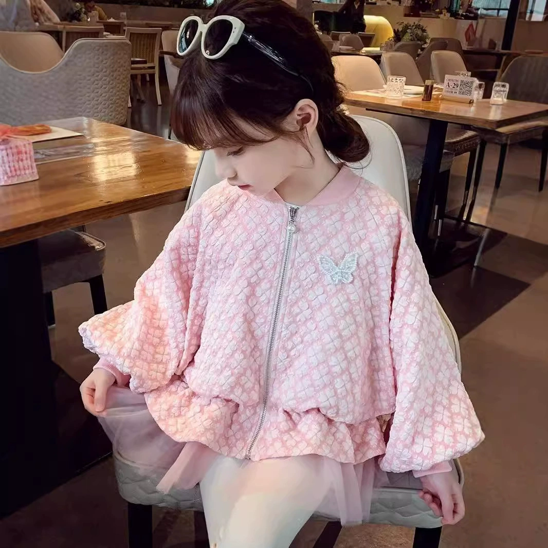 Весенняя куртка для девочек 2024 года, стильная детская интернет-хитовая модель в стиле принцессы с сетчатыми вставками, в корейском трендовом стиле