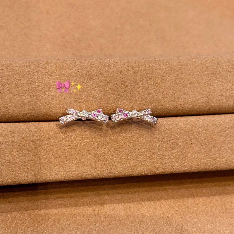 ピンクダイヤモンドリボンイヤリング、イヤークリップ、絶妙でハイエンド、甘いガーリーニッチ、シンプル、デイリー、女性用多用途イヤーカフ|undefined