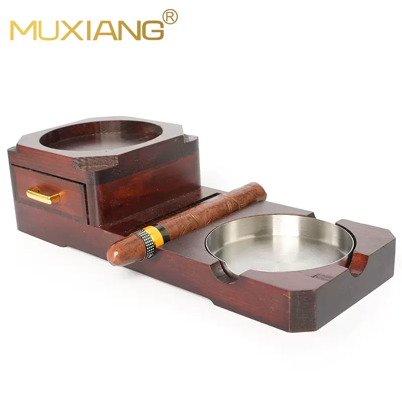 烟灰缸木质复古威士忌酒杯托盘一体吧台场所实木雪茄烟灰缸剪烟器