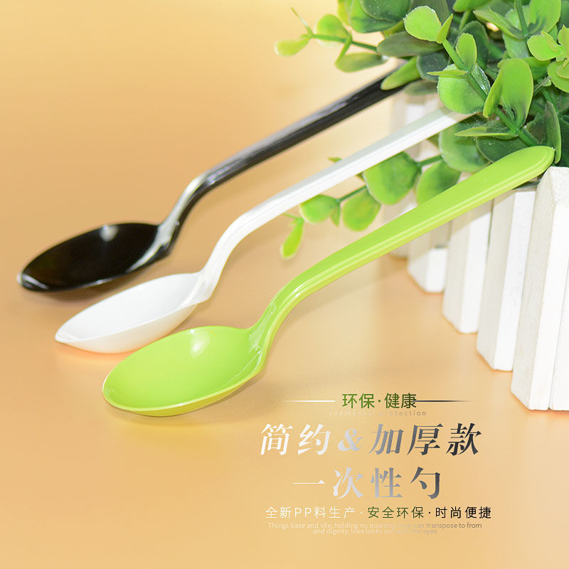 wholesale disposable Spoon thickening black and white Plastic a soup spoon Round Dessert Take-out food pack Cutlery Spoon