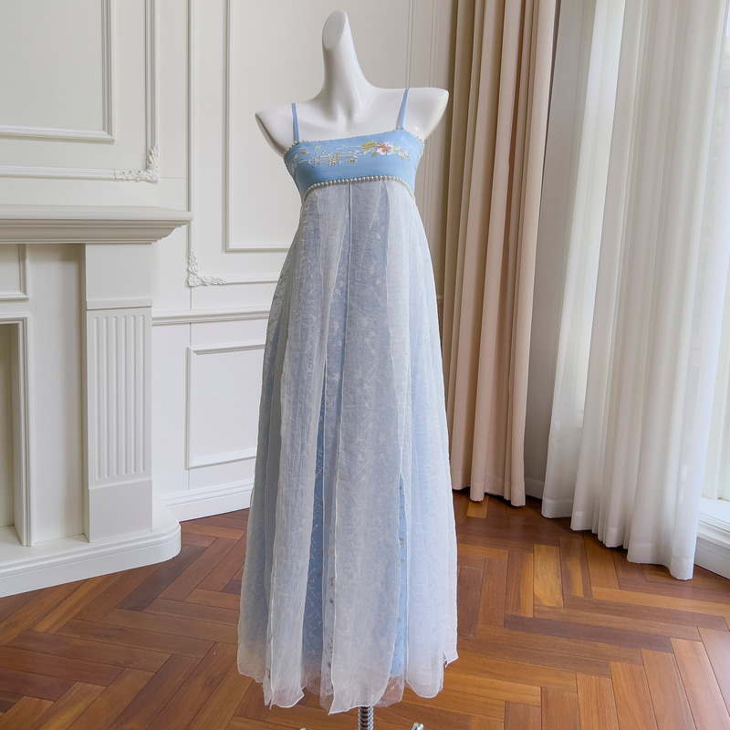 French Mesh Sequin Celebrity Dress, Elegant Suspender Skirt, Retro Improved Han Dynasty Dress 68803