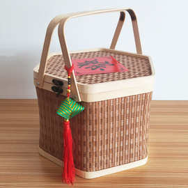 竹编手提六角竹篮包装粽子水果月饼土特产礼品盒农产品杨梅包装盒